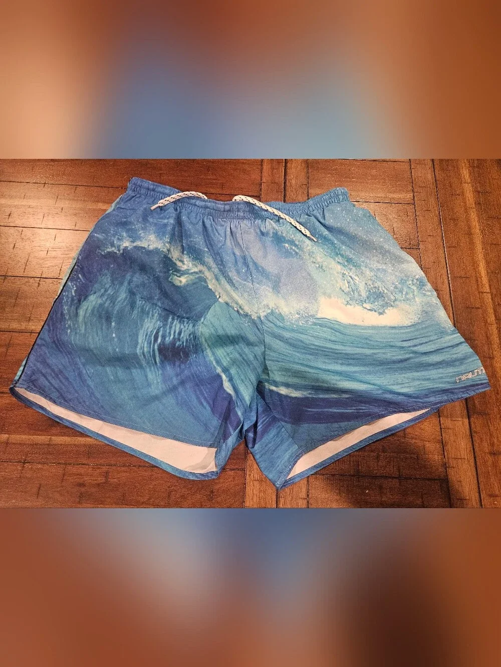 Nautica Men's Ocean Wave Print Swim Trunks in Blue - XXL